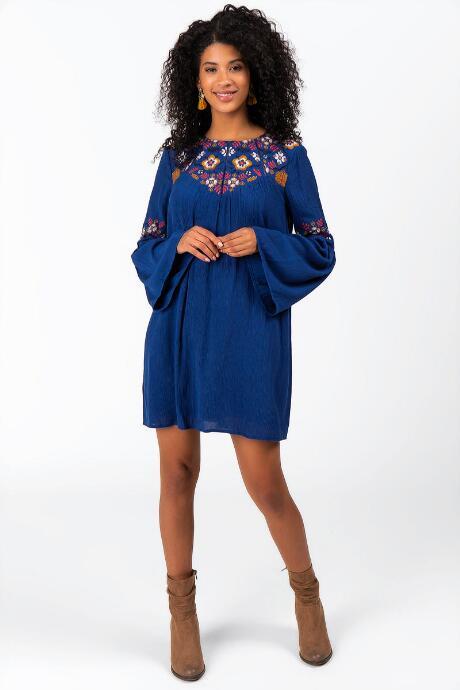 Francesca's Waverly Embroidered Dress - Blue
