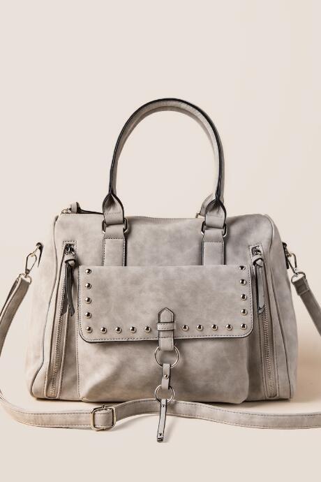 Francesca's Cooper Stud Pocket Satchel - Light Gray
