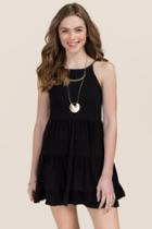 Francesca's Charlie Ruffle Knit Shift Dress - Black