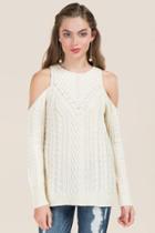 Francesca Inchess Aria Cold Shoulder Pearl Pullover Sweater - Ivory