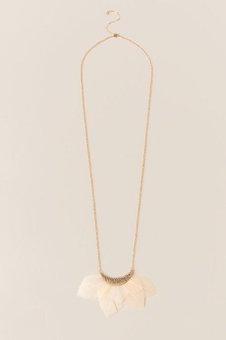 Francesca Inchess Belina Fanned Feathers Long Pendant - Ivory