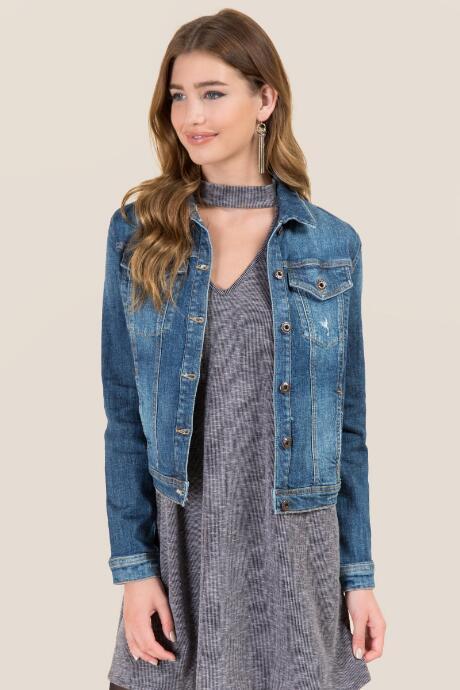 Francesca's Briella Fitted Destructed Denim Jacket - Medium Wash