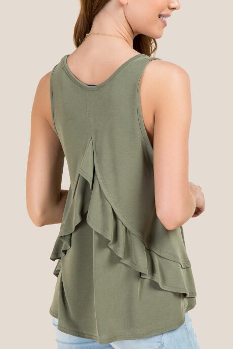 Francesca's Arielle Ruffle Back Sleeveless Top - Olive