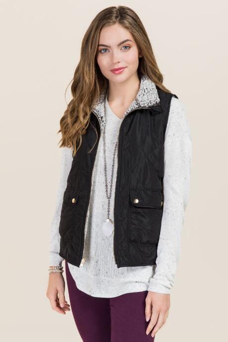 Mi Ami Fargo Reversible Wubby Lined Puffer Vest - Black