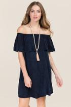 Blue Rain Brie Off The Shoulder Mineral Wash Dress - Navy