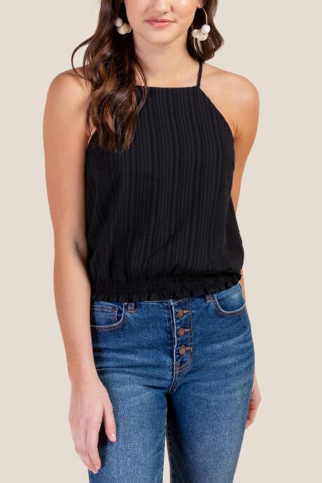 Francesca's Adeline Smocked Waist Top - Black