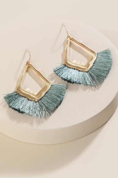 Francesca's Farren Moroccan Tassel Earrings - Moss