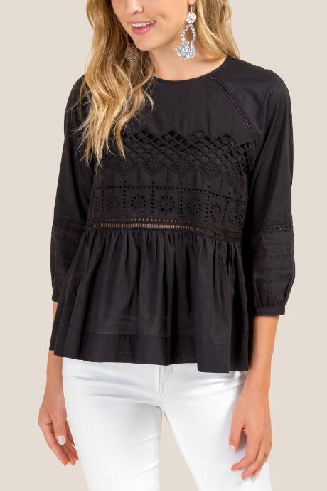 Francesca's Rhoda Crochet Peplum Blouse - Black