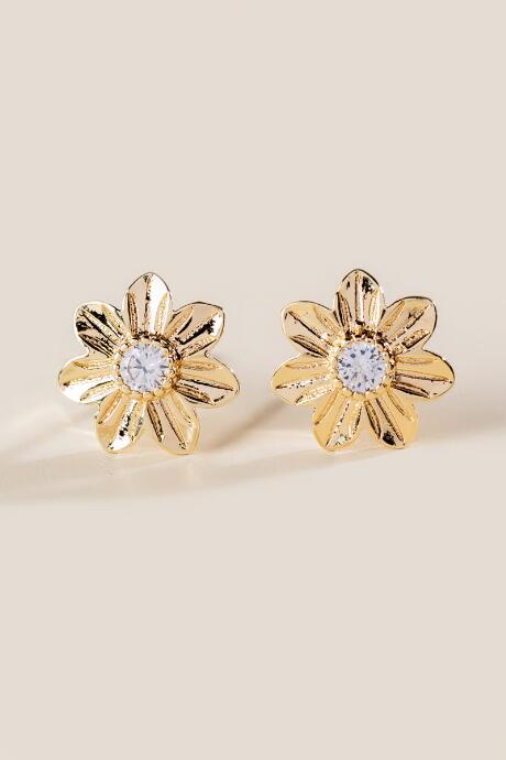 Francesca's Meredith Crystal Flower Stud Earrings - Gold