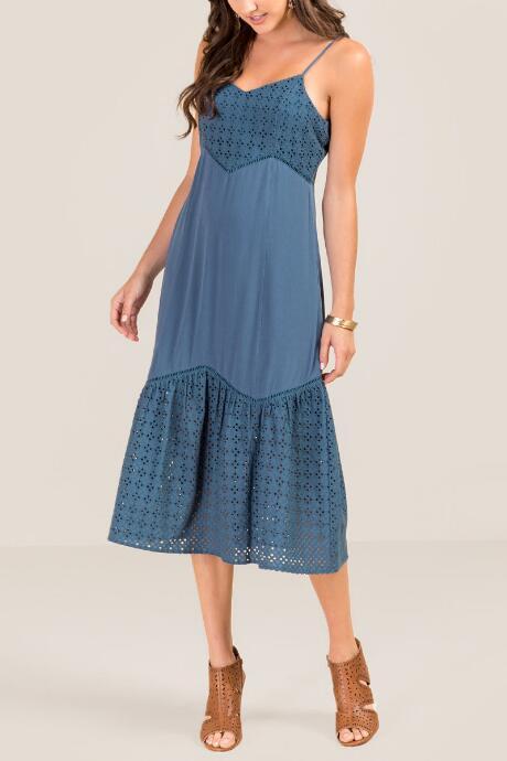 Francesca Inchess Malaya Eyelet Midi Dress - Dark Teal