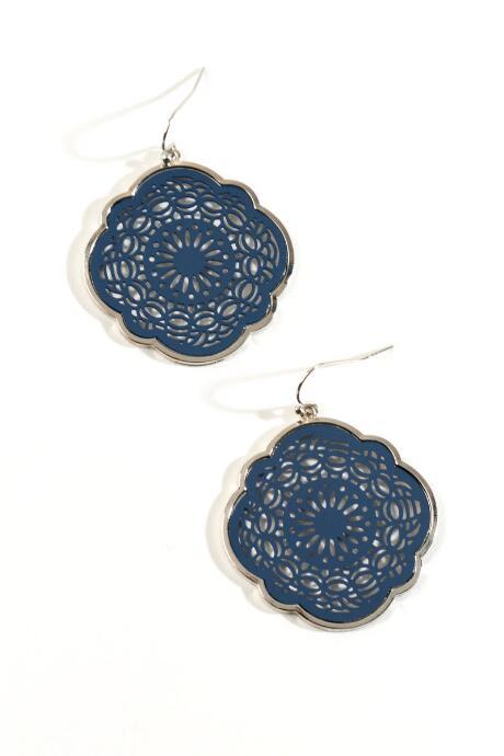 Francesca's Valerie Medallion Filigree Drop Earrings - Navy