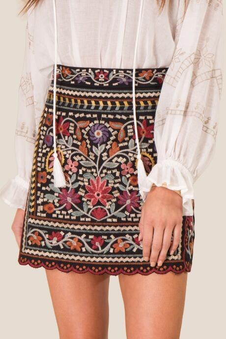 Francesca's Laura Embroidered Skirt - Black