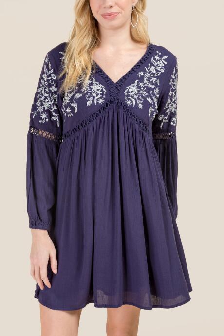 Francesca Inchess Mara Embroidered Shift Dress - Indigo