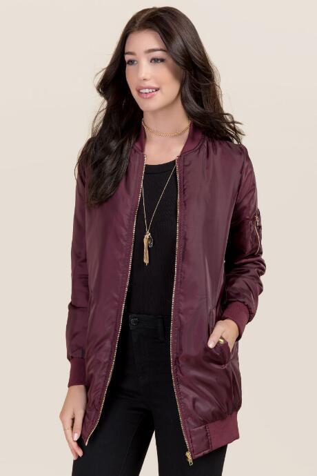 Francesca's Palmer Long-lined Bomber Jacket - Wine