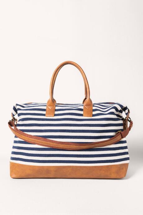 Francesca's Brenda Striped Weekender In Navy - Navy