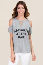 Alya Namaste At The Bar Cold Shoulder Graphic Tee - Heather Gray