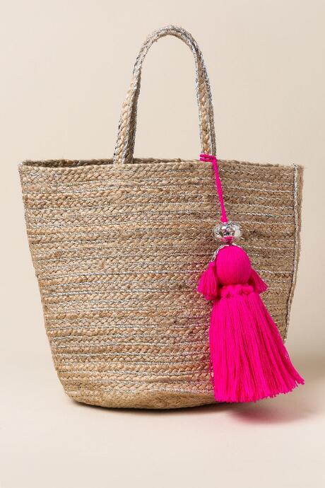 Francesca's Veronica Oversized Tassel Beach Tote - Tan