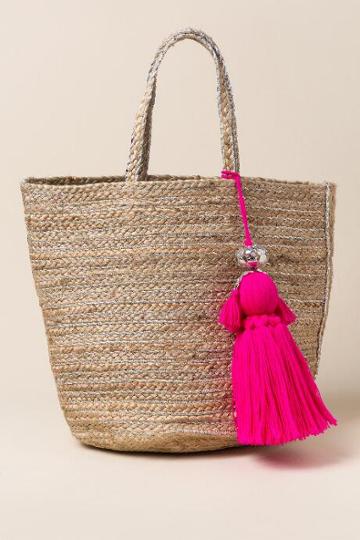 Francesca's Veronica Oversized Tassel Beach Tote - Tan