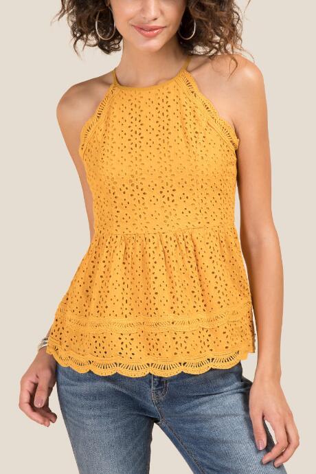 Francesca Inchess Bella Eyelet Peplum Tank - Marigold