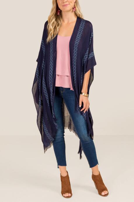 Francesca's Cyra Striped Ruana - Navy