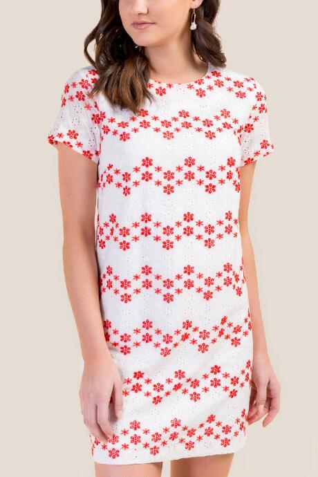 Francesca's Poppy Zig Zag Eyelet Shift Dress - White