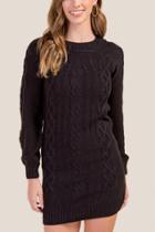 Francesca's Josie Cable Knit Sweater Dress - Black