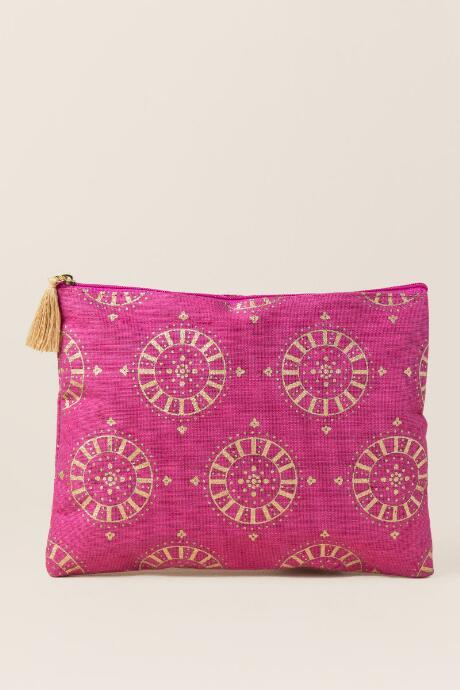 Francesca's Elisa Gold Festive Print Pouch - Pink