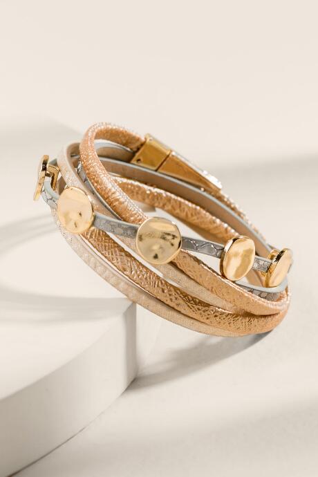 Francesca's Cecilia Metallic Multi Strand Bracelet - Beige