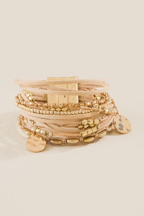 Francesca Inchess Amara Beaded Leather Wrap Bracelet - Taupe
