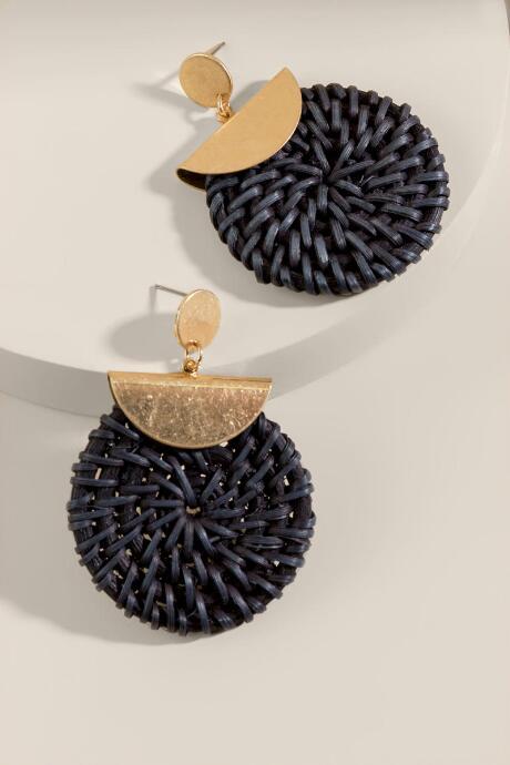 Francesca's Jenn Woven Rattan Statement Earrings - Black