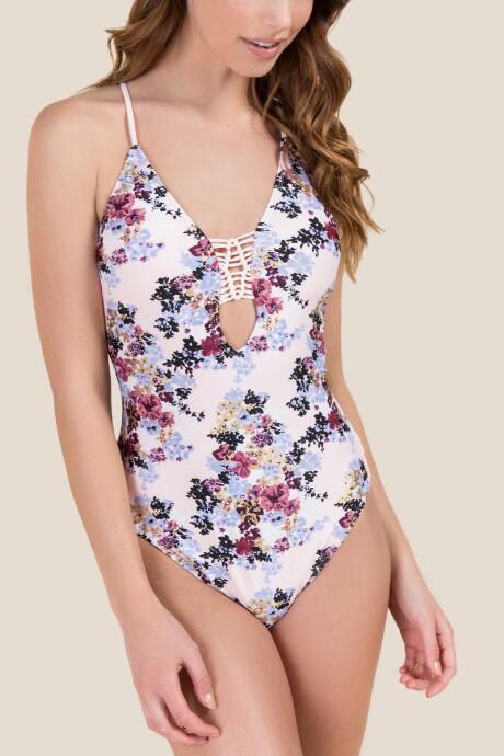 Francesca Inchess Selma Crochet Insert Floral One Piece Swimsuit - Blush
