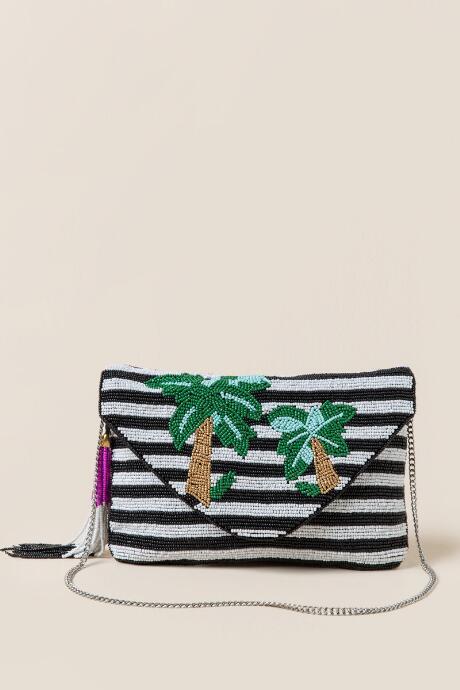 Francescas Kera Beaded Clutch Crossbody - Black/white