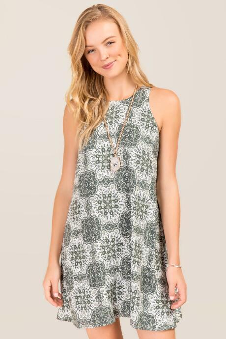 Miami Tara Medallion Shift Dress - Dark Olive