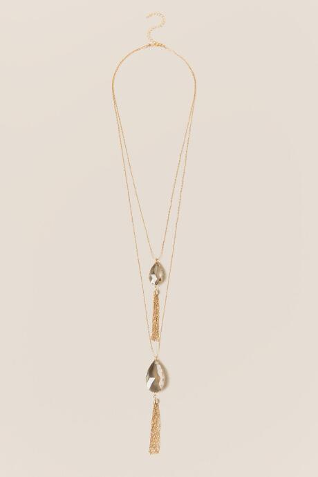 Francesca Inchess Adeline Crystal Tassel Layered Pendant - Hematite
