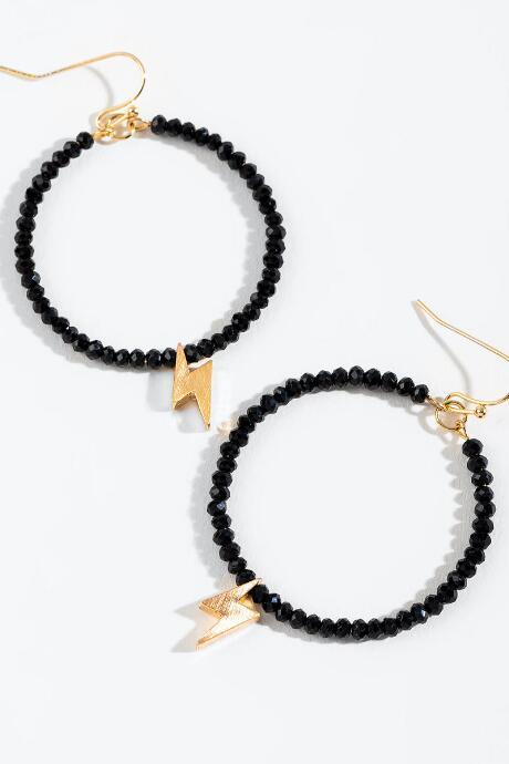 Francesca's Bianca Beaded Lightning Circle Drop Earrings - Black