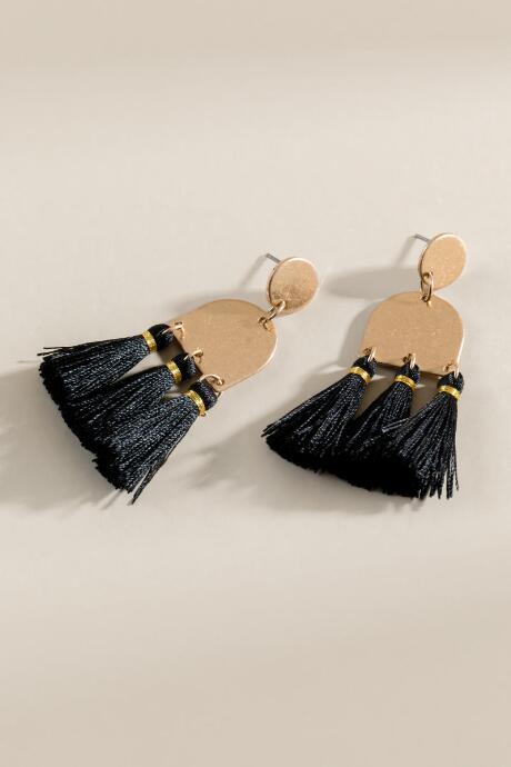 Francesca's Haden Mini Tassel Drop Earrings - Black