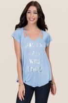 Alya Salty Hair Who Cares Cut Out Graphic Tee - Oxford Blue