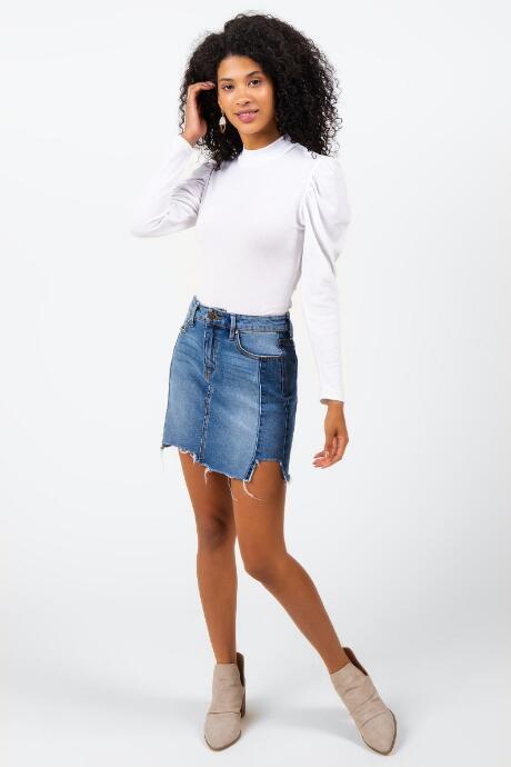 Francesca's Bev Two Toned Denim Skirt - Medium Wash