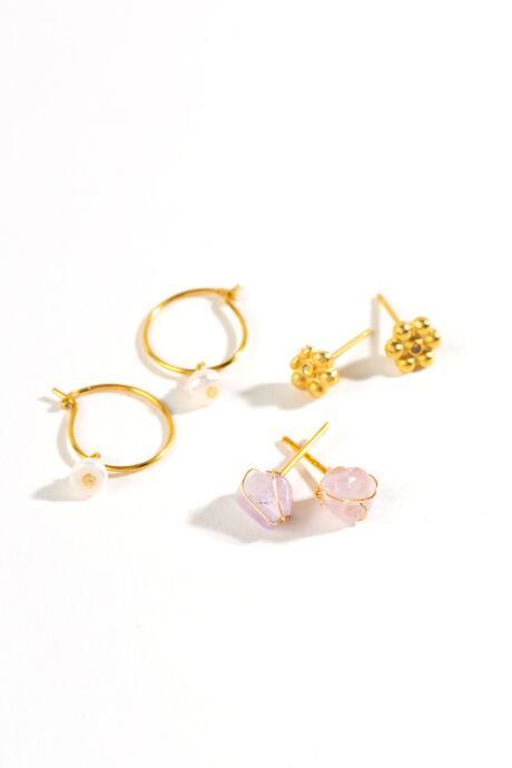 Francesca's Libby Huggie & Stud Earring Set - Pale Pink