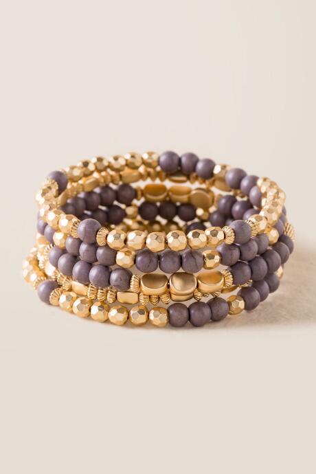 Francesca's Nasima Stone Bead Coil Bracelet - Gray