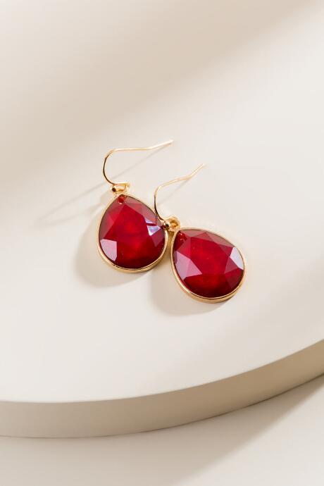 Francesca's Bree Faceted Teardrop Earrings In Burgundy - Burgundy