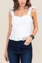 Francesca's Ryleigh Ruffle Smocked Back Linen Top - White
