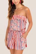 Francesca's Gabriela Waist Tie Romper - Red