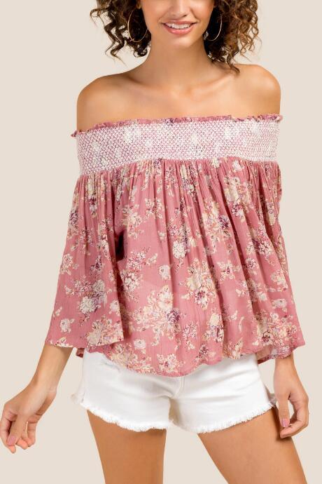 Francesca Inchess Mariah Off The Shoulder Floral Top - Rose