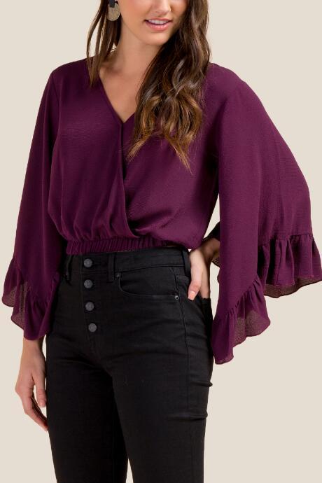 Francesca Inchess Anika Surplus Statement Sleeve Crop Top - Purple
