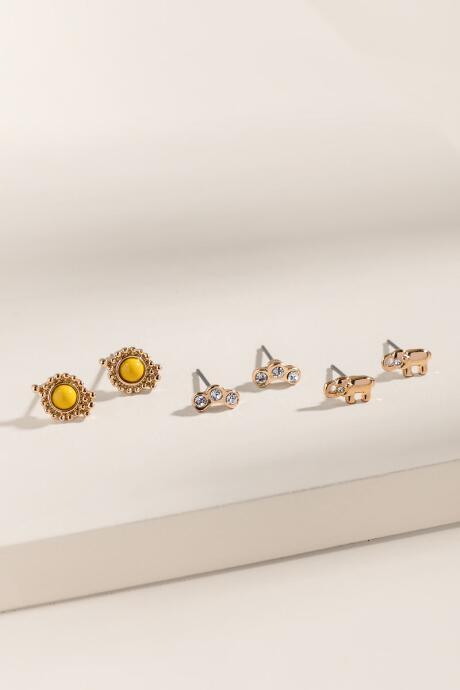 Francesca's Hailey Crystal Stud Earring Set - Gold