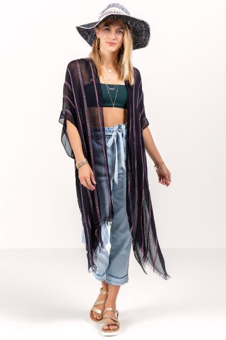 Francesca's Linda Striped Kimono - Black