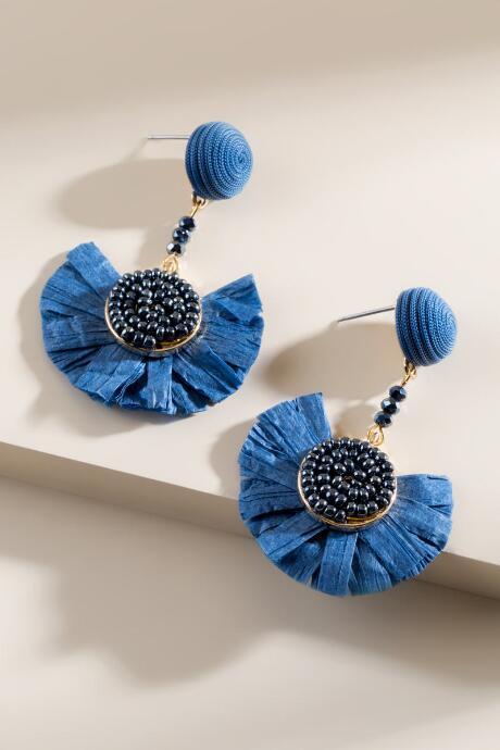 Francesca's Cayden Raffia Statement Earrings In Navy - Navy