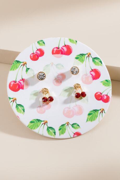 Francesca's Cherry Stud Earring Set - Red