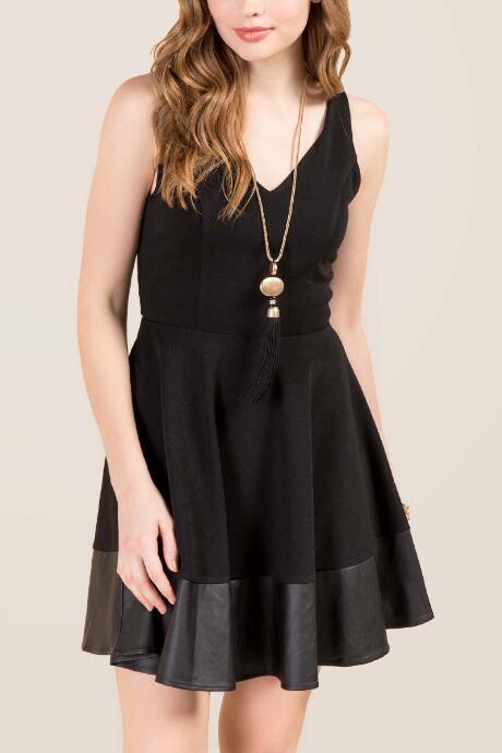 Francesca's Naomi Scoop Neck Trim Fit And Flare Dress - Black